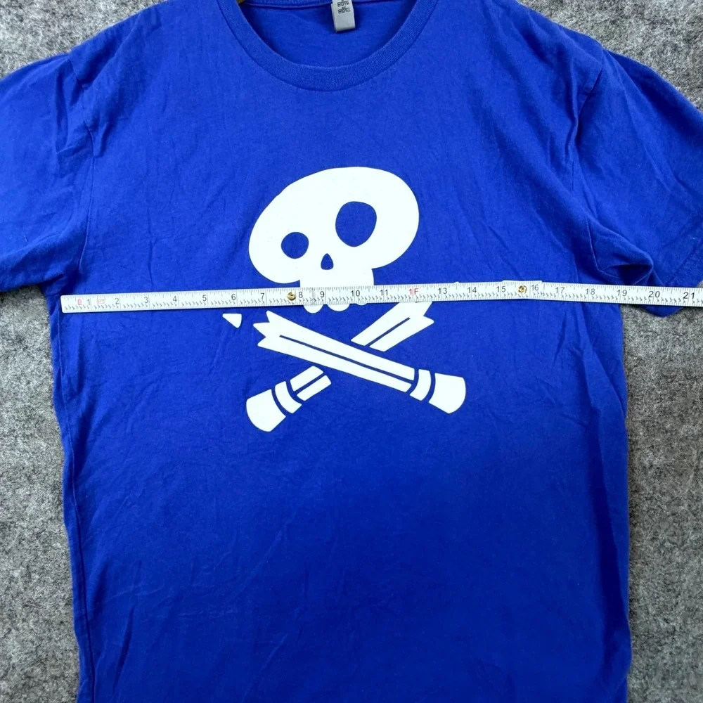 Skull Crossed Pencils Next Level‎ Apparel T-Shirt Unisex Kids Large Blue Cotton